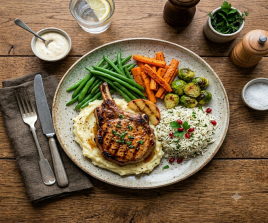 Pork Chops with Mash & 3 Veg